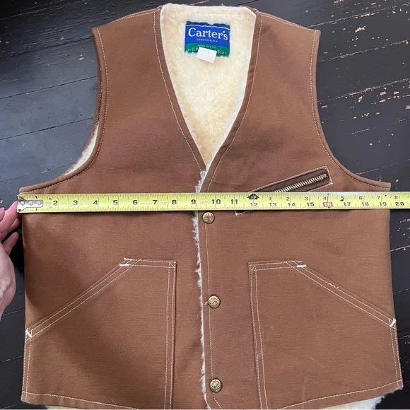 Vintage Carters Fleece Lined Canvas Vest 1970s Work Sherpa Duck USA Brown Tan - Picture 12 of 13